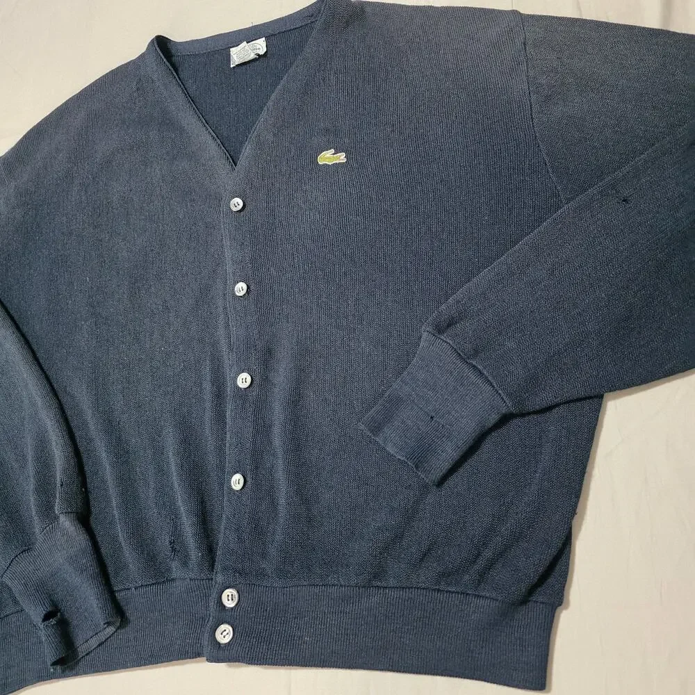 Vintage 70s/80s Izod Lacoste Cardigan Sweater Men's XL Navy Blue Orlon USA Made